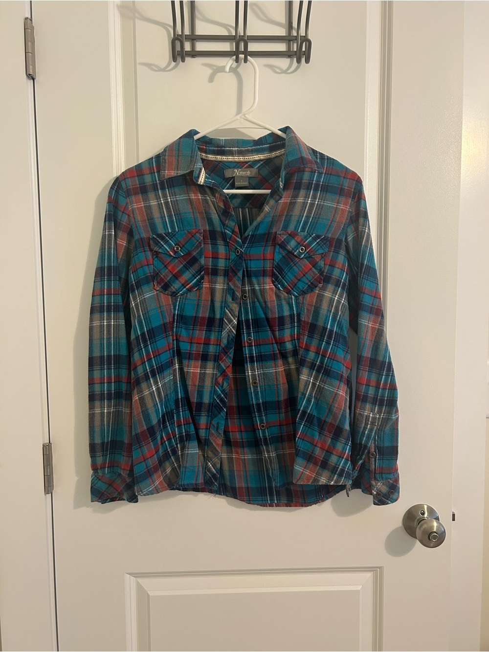 Natural Reflections Teal & Red Plaid Button-Down Shirt